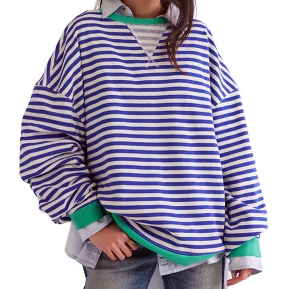 Free People Sweaters - Free People Classic Striped Sweater Crewneck Oversize Baggy Cotton Women XS NWOT